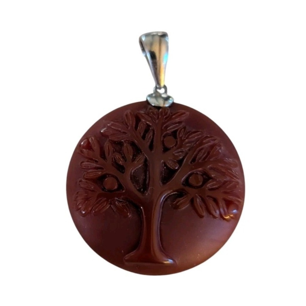 Whitney Kelly WK 925 Sterling Silver Natural Carnelian Carved Tree of Life 1990s